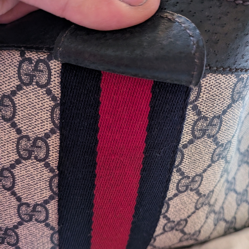 Gucci Vintage Ophidia Sherry Line GG Monogram Supreme  Navy Blue Red Web Clutch - Picture 2 of 14